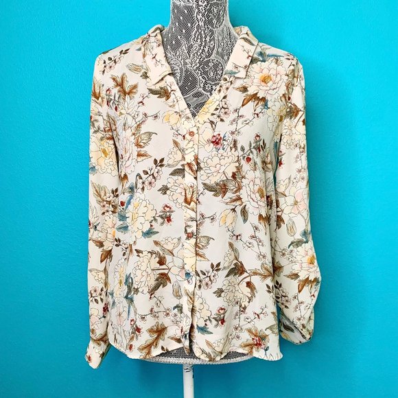 Zara Basic Collection Floral Button Front Blouse - Picture 1 of 16